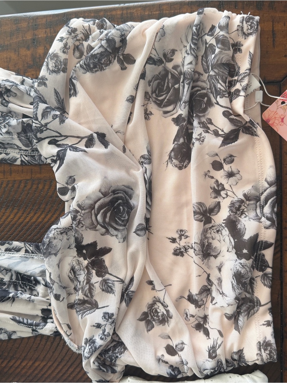 SHEIN Cream Floral Print Camisole with Black Roses